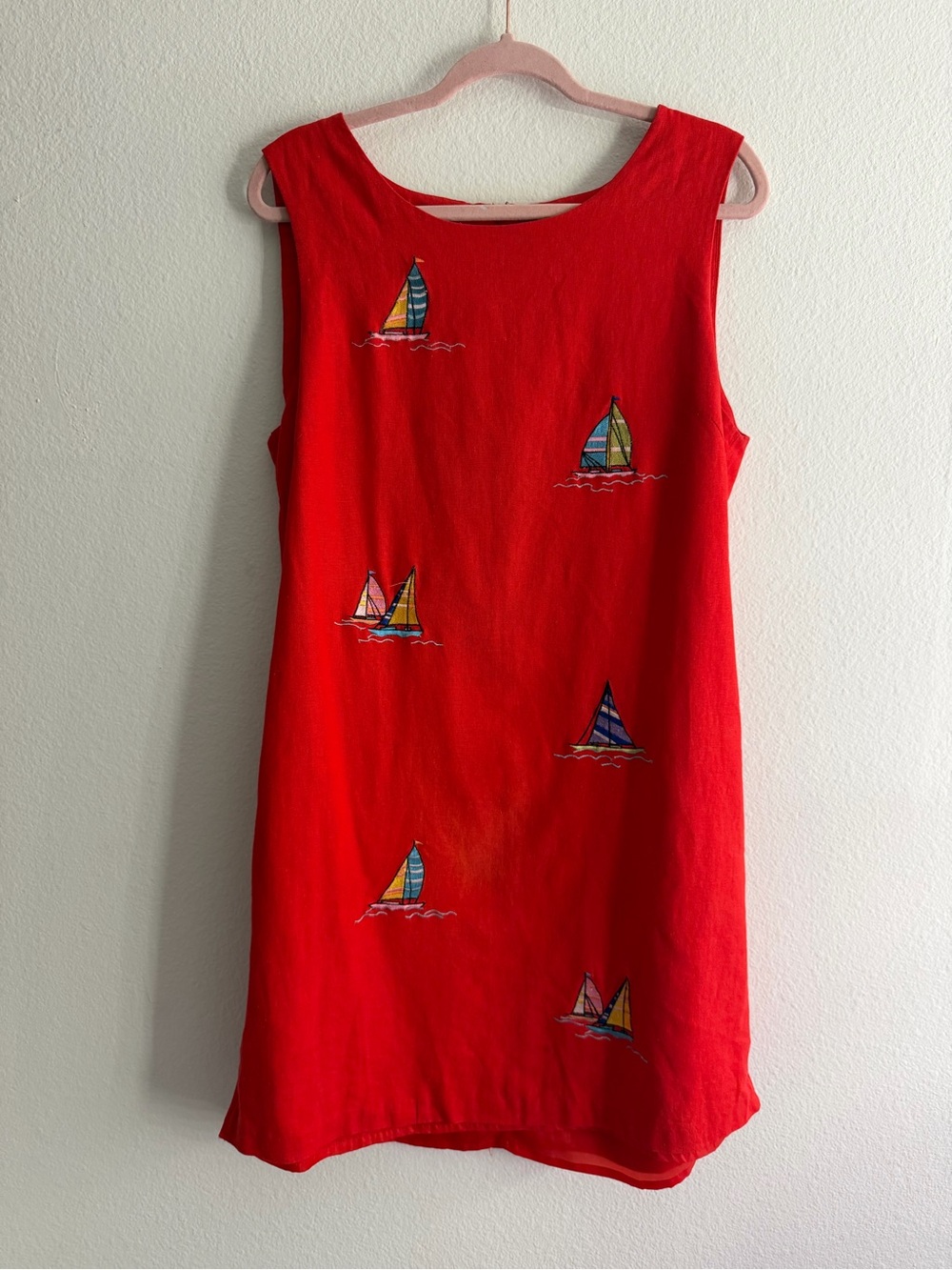 Vintage Victoria Holley Sailboat Coastal Linen Shift Dress Size 16
